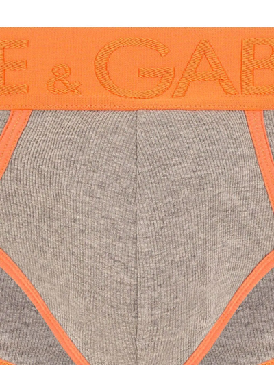 Shop Dolce & Gabbana Contrast Trim Logo-waistband Briefs In Grey