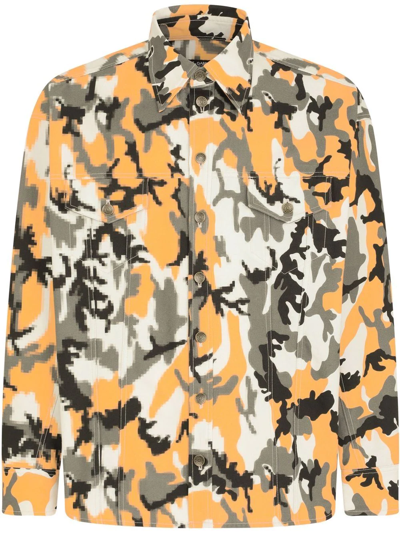 Dolce & Gabbana Multicolor Camouflage Cotton Denim Collared Jacket In Black