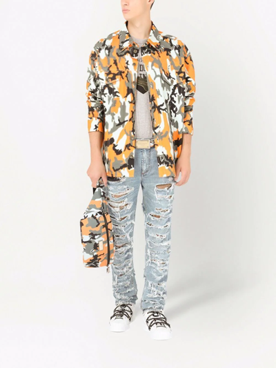 Dolce & Gabbana Multicolor Camouflage Cotton Denim Collared Jacket In Black