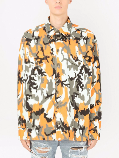 Dolce & Gabbana Multicolor Camouflage Cotton Denim Collared Jacket In Black