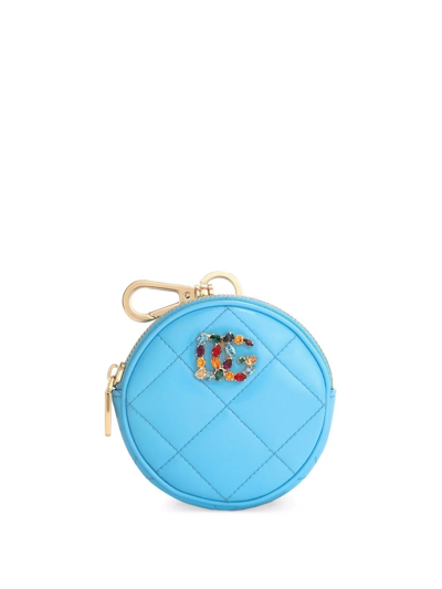 Shop Dolce & Gabbana Crystal-logo Round Coin Purse In Blue