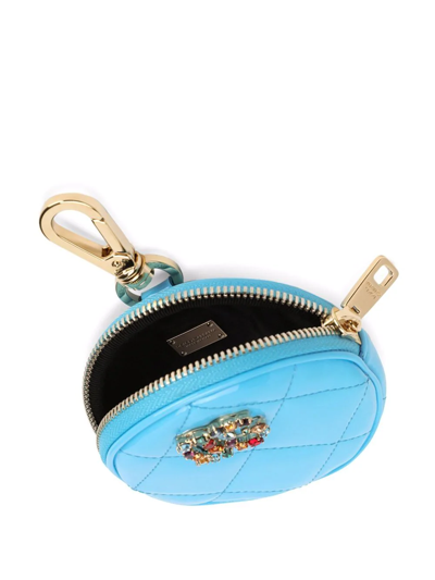 Shop Dolce & Gabbana Crystal-logo Round Coin Purse In Blue