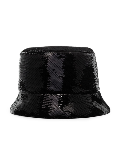 Prada Logo-embellished Sequined Bucket Hat In Black