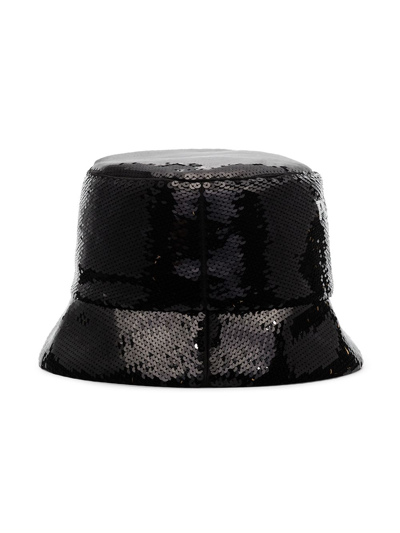 Prada Logo-embellished Sequined Bucket Hat In Black