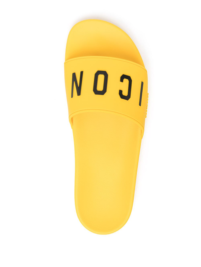 Shop Dsquared2 Logo-print Slides In Yellow