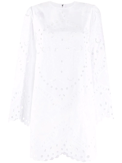 Shop Dolce & Gabbana Embroidered-design Long-sleeve Dress In White
