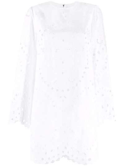Dolce & Gabbana Eyelet Long-sleeve Cotton Mini Dress In White