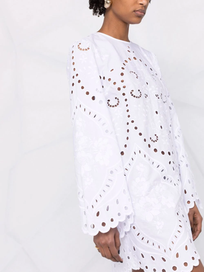 Dolce & Gabbana Eyelet Long-sleeve Cotton Mini Dress In White