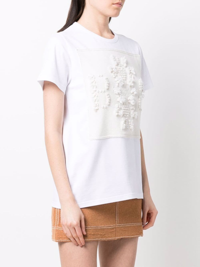 Barrie Embroidered Panelled T-shirt In White