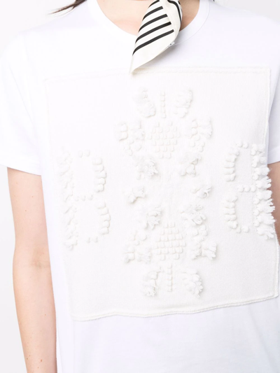 Barrie Embroidered Panelled T-shirt In White