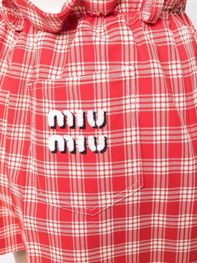 Miu Miu Paperbag-waist Checked Shorts In Red