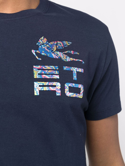 Shop Etro Logo-print Crewneck T-shirt In Blue