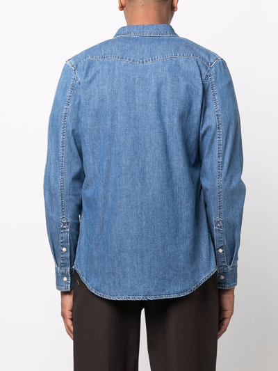 Shop Alexander Mcqueen Logo-embroidered Denim Shirt In Blue