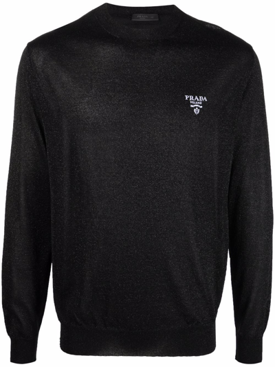 Shop Prada Logo Crew-neck Jumper In Black