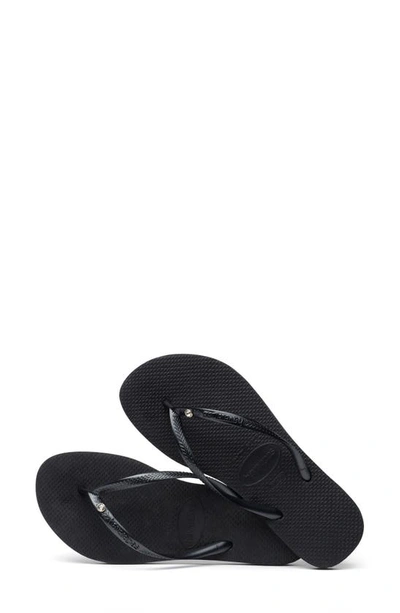 Shop Havaianas Slim Crystal Flip Flop In Black