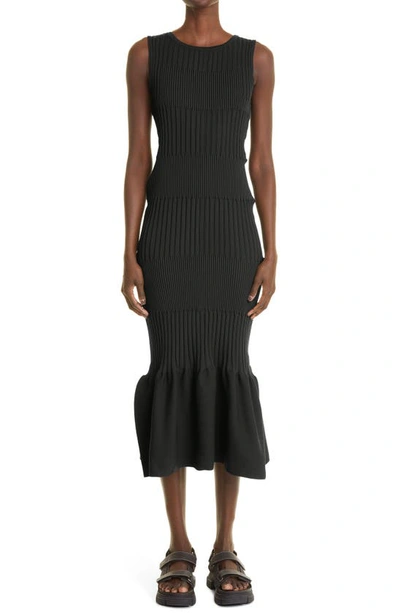 Cfcl Fluted Recycled-polyester Knitted Midi Dress In Black | ModeSens