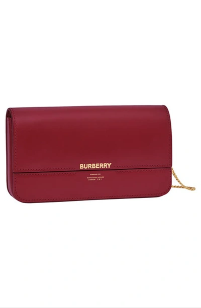 Shop Burberry Leather Wallet With Detachable Chain Strap In Dark Crimson