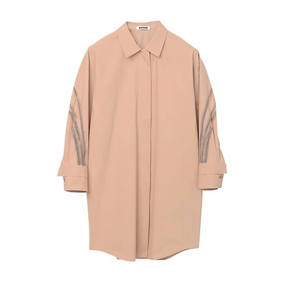 Shop Aeron Licenie Longsleeve Shirt Dress With Lace Detail In Latte