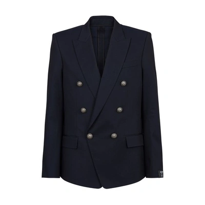 Shop Balmain Cotton Blazer With Double-breasted Buttoned Fastening In Bleu Marine Fonc