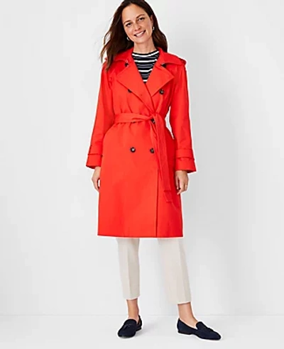 Shop Ann Taylor Twill Trench Coat In Vermilion Kiss