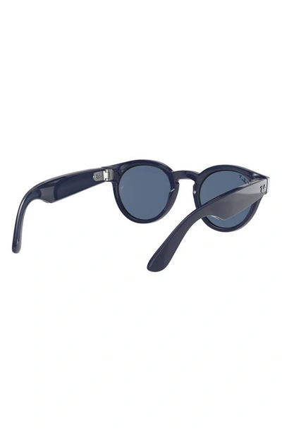 Shop Ray Ban Stories 48mm Round Smart Glasses In Blue/ Polar Dark Blue