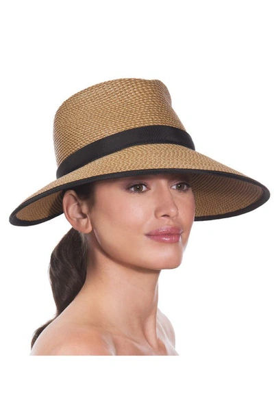 Shop Eric Javits Sun Crest Packable Hybrid Straw Fedora Visor In Natural/ Black