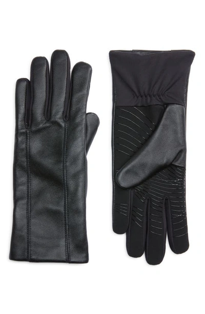 Shop Ur Stretch Knit & Leather Grip Gloves In Black