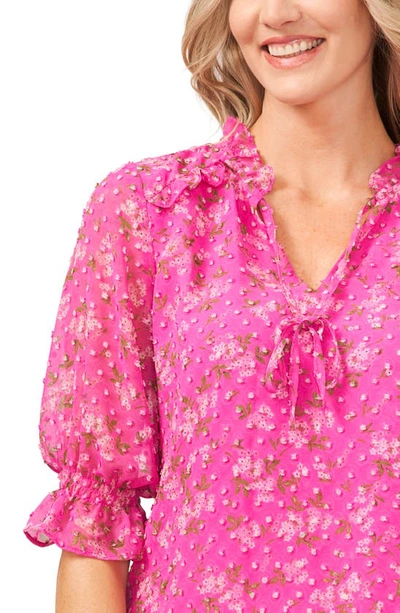 Cece Print Clip Dot Blouse In Pink Multi