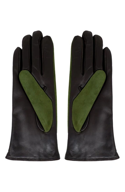 Shop Nicoletta Rosi Cashmere Lined Lambskin Leather Gloves In Black  & Green