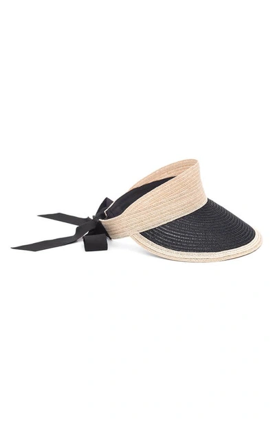 Shop Eugenia Kim Ricky Natural & Black Woven Straw Visor In Natural/ Black