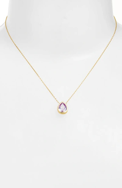 Shop Shymi Pear Cubic Zirconia Bezel Pendant Necklace In Gold/ Purple