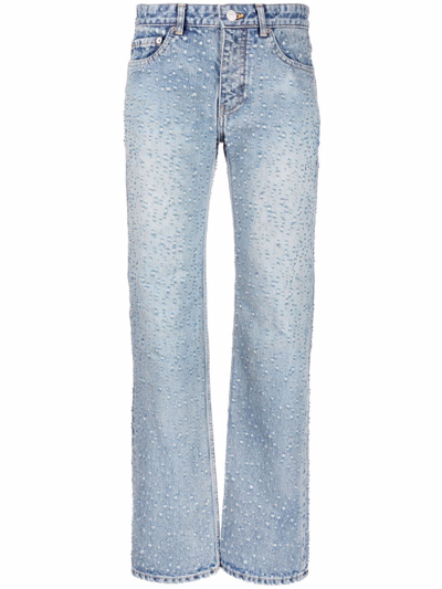 Shop Balenciaga Low Waist Denim Jeans In Blue