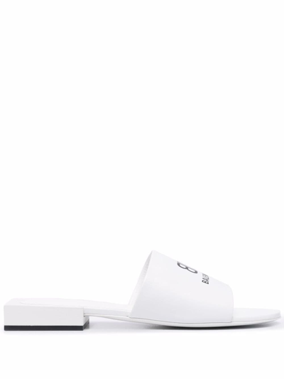Shop Balenciaga Box Leather Flat Sandals In White