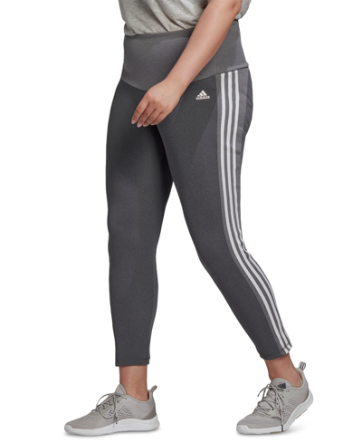 Shop Adidas Originals Adidas Plus-size Designed 2 Move High-rise 3-stripes 7/8 Sport Tights In Dark Grey Heather/white