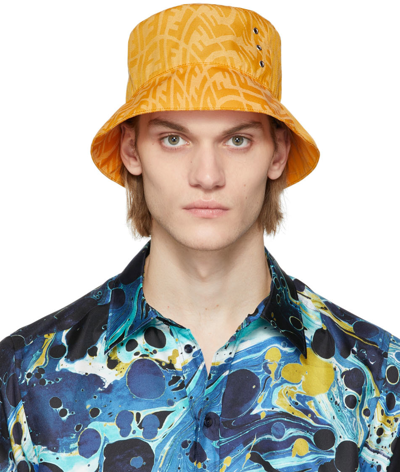 Shop Fendi Yellow Woven Hat In F0qf1 Black