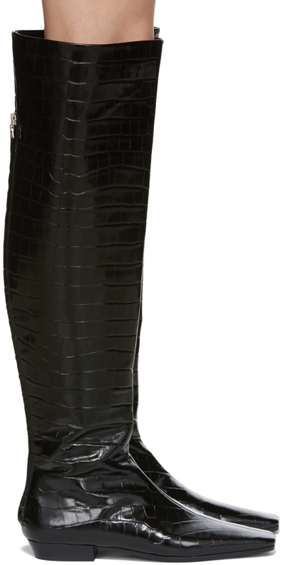 Shop Totême Black Over-knee Boots In 203 Black Croco
