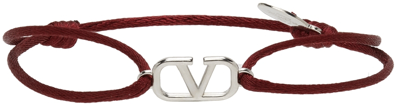 Shop Valentino Burgundy & Silver Vlogo Bracelet In Cerise