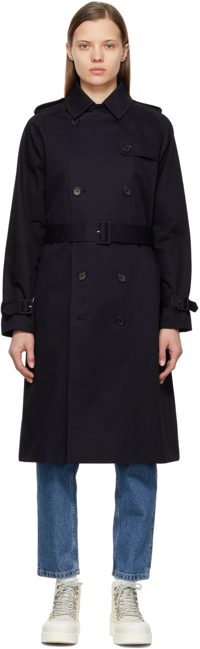 Shop Apc Navy Greta Trench Coat In Iak Dark Navy