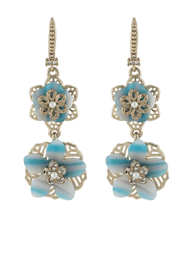 Shop Marchesa Notte Double Flower Drop Earrings In Blue