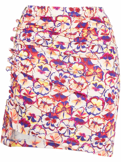 Shop Paco Rabanne Floral-print Draped Skirt In Multicolour
