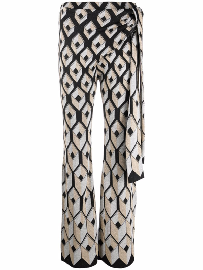 Shop Paco Rabanne Trousers With Geometric Jacquard Pattern In Multicolour