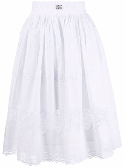 Shop Dolce & Gabbana Floral Flared Midi Skirt In White