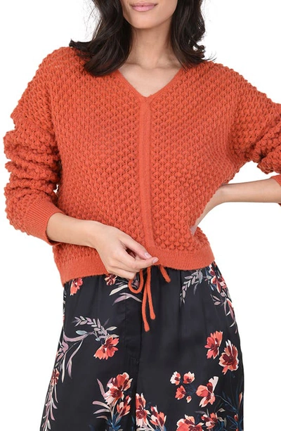 Shop Molly Bracken Cinched Front Sweater In Burnt Orange