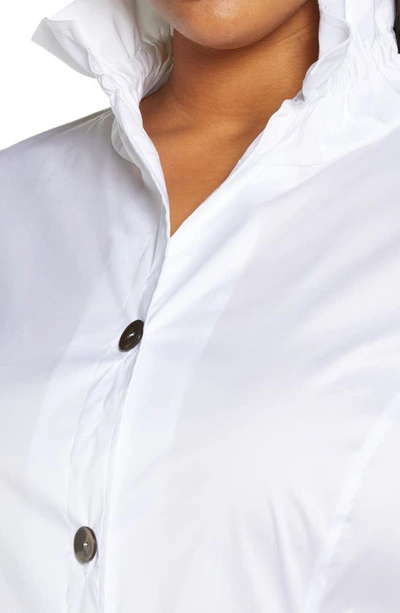 Shop Ming Wang Ruffle Collar Poplin Tunic Shirt In White