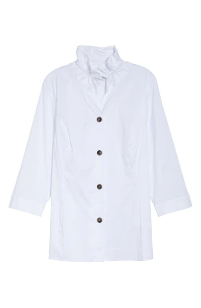 Shop Ming Wang Ruffle Collar Poplin Tunic Shirt In White