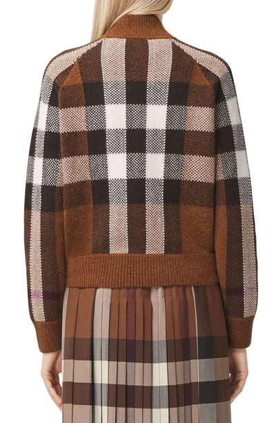 Shop Burberry Demmi Check Jacquard Wool & Cashmere Sweater Bomber Jacket In Dark Birch Brown