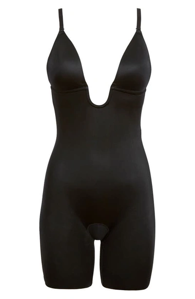 Shop Spanxr Suit Your Fancy Plunge Low-back Mid-thigh Bodysuit In Very Black