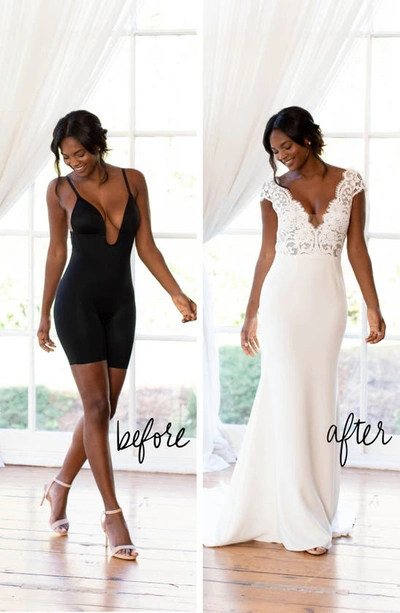 Spanxr Suit Your Fancy Plunge Low-back Mid-thigh Bodysuit In Very Black
