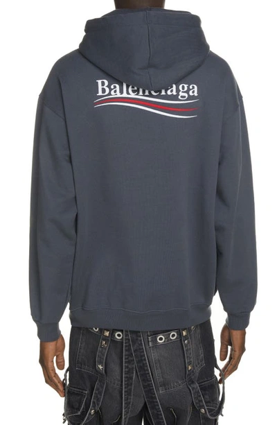 Shop Balenciaga Campaign Embroidered Logo Medium Fit Cotton Hoodie In Dark Grey/ White