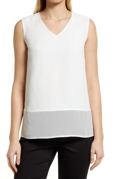 Shop Ming Wang Sheer Hem Crêpe De Chine Sleeveless Top In White